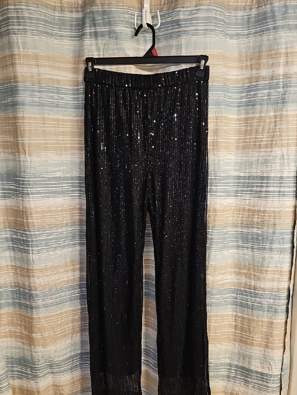 Black Sequin Wide-Leg High Rise Pants